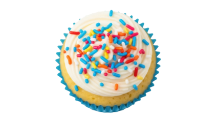 Isolated cupcake with frosting and sprinkles, studio shot, delicious dessert bakery item