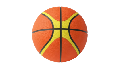 Isolated basketball with orange and yellow lines, textured surface, sporting equipment