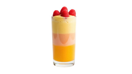 Isolated glass of layered smoothie with ripe raspberries for a healthy dessert choice