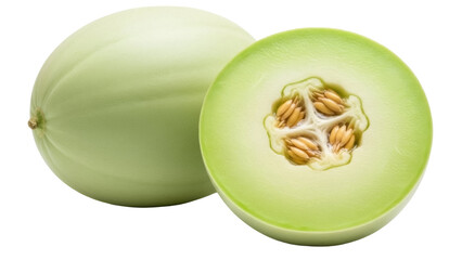Isolated Honey Dew Melon sliced to show seeds, nutritious summer fruit for a healthy diet