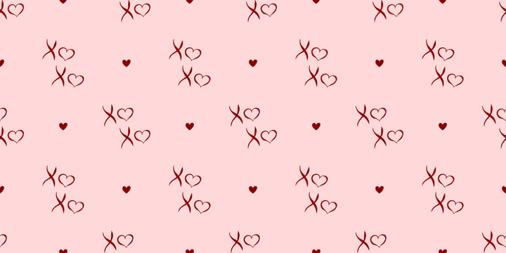 Seamless xoxo and heart pattern with whimsical doodle elements for Valentine backgrounds, romantic print design, wedding graphics, textile and fabric projects