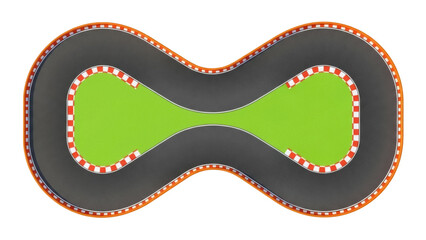 Isolated aerial view of racing track for slot cars, go-kart race, toy circuit design