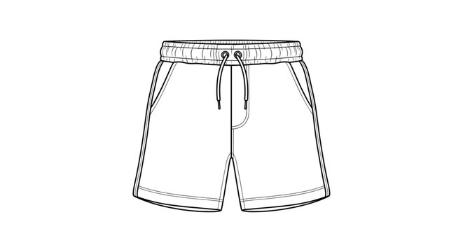Illustration of fleece shorts with drawstring and pockets, isolated on a white background, showcasing detailed stitching and casual design
