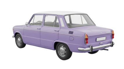Isolated classic light purple passenger car with white roof in retro automobile style
