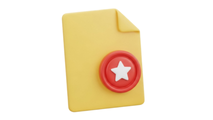 Isolated document icon with star design, file seal, notification badge, data alert, notice form