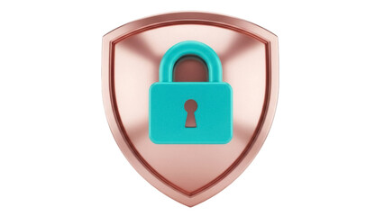 Isolated security shield with teal padlock, protection emblem for a safety symbol badge