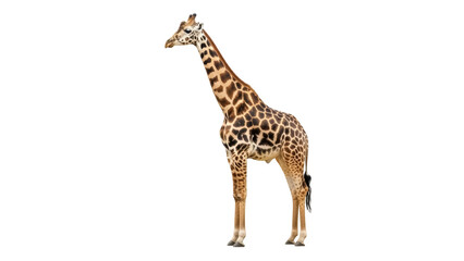 Naklejka premium Isolated giraffe standing, animal with long neck, wild mammal from Africa, wild animal