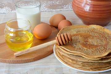 Delicious Pancakes with Fresh Breakfast Ingredients
