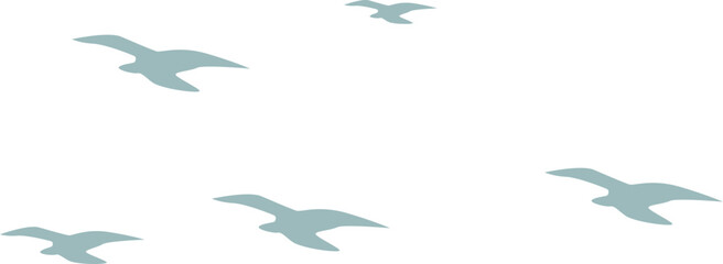 Distant Flying Bird Flock Silhouette in Clear Sky