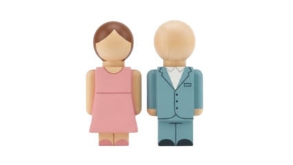 Isolated wooden couple figures ready for wedding, relationship, togetherness, and marriage