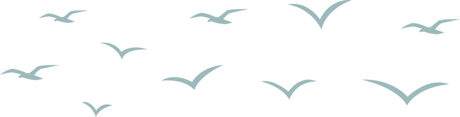 Far Remote Bird Flock Silhouettes Tiny Flying Shapes