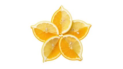 Isolated Halved Citrus Arrangement Presenting a Five Pointed Star Formation of Lemon Slices