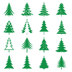 Obraz premium Set of gree. Christmas Trees. Outline spruce icon