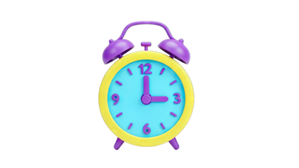 Colorful Alarm Clock Displaying 3 O'Clock on White Background