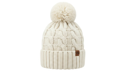 Isolated knitted wool cap with pompom for winter or cold season with warm cozy texture