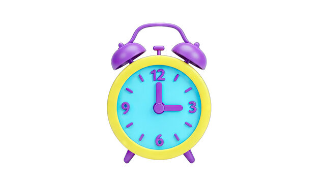 Colorful Alarm Clock Displaying 3 O'Clock on White Background