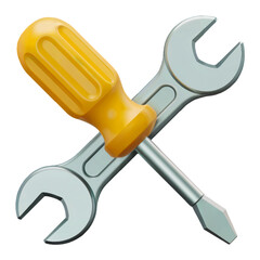 3D render of crossed screwdriver and wrench icon for maintenance and repair tools concept