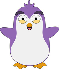 Fototapeta premium Happy Purple Cartoon Penguin Character with Open Arms