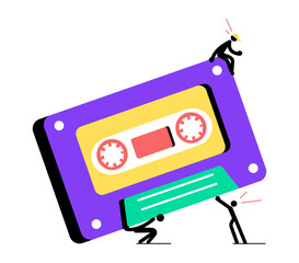 A flat style illustration depicting cassette