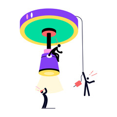 A flat style illustration depicting mounted spotlight