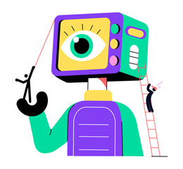 A flat style illustration depicting action camera