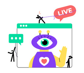 A flat style illustration showing live streaming
