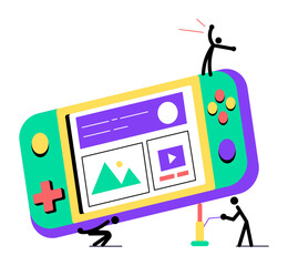 A flat style illustration representing gaming console