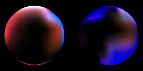 Abstract circle shapes with gradient isolated on black background. Vector set. Fluid vivid gradients for banners. Modern trendy design. Liquid shape. Colorful bright neon template. Dynamic soft color.