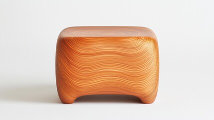 A wooden stool with a unique design.