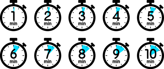 時間を示すストップウォッチのアイコン（stopwatch icon　1min/2min/3min/4min/5min/6min/7min/8min/9min/10min）
