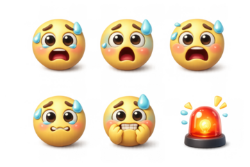 Scared emoji icons collection with alarm light for emotional expression design