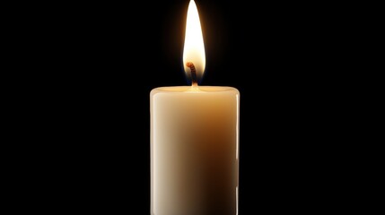 A single candle with a flickering flame against a black background.