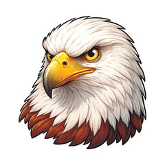 Vector illustration of a bald eagle head with sharp yellow eyes and powerful beak. Symbol of strength, freedom, leadership, and wildlife pride, isolated on white background.