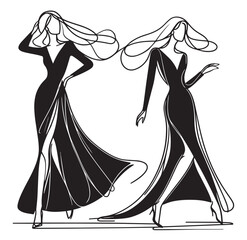 Girl in long black dress. Abstract Fashion sketch