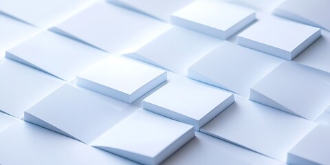 Abstract white square tiles arranged in a geometric pattern with soft lighting and subtle shadows