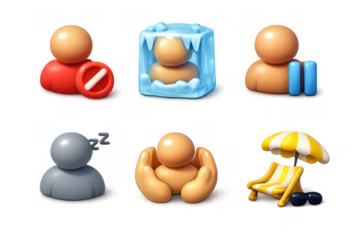 Cartoon account status icons collection for user interface design