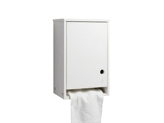 A standard white toilet paper dispenser with a roll of toilet paper in place.transparent background