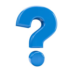 Bright blue shiny question mark symbol on black represents inquiry and confusion transparent background