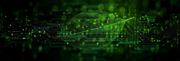 Single digital leaf concept symbolizing sustainable technology and green energy innovation