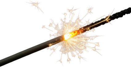 Isolated single sparkler burning, holiday fun, celebration fireworks and bright festive light