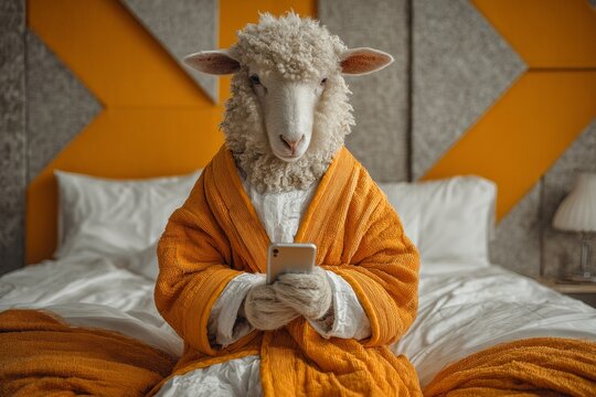 Adorable sheep engages with smartphone: a joyful scene. Cryptocurrency scams explained. The fine line between crypto gains and brutal losses. Safe crypto investing. Sheep excitement.