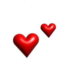 3D two red hearts icon, symbol  on transparent background for greeting card, web, poster decoration design 