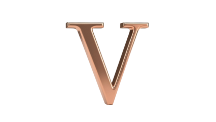 Isolated Decorative Letter V, Bronze or Gold Font, Elegant Style for Graphic Elements