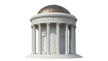 Isolated classical building with dome, rotunda-style exterior structure and Corinthian columns