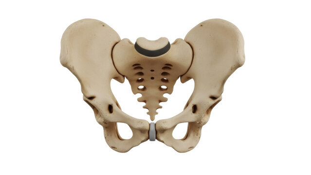 Isolated view of human pelvis bone structure, anatomy science skeleton model system
