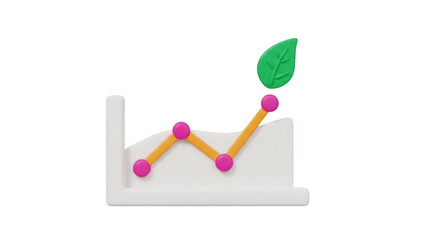 Isolated Growing Business Chart with Green Leaf Representing Growth, Success, & Investing