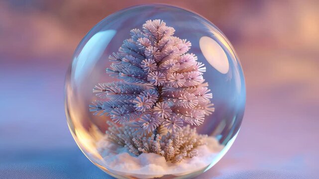row of pastel snow globes levitating in empty space, surreal festive winter mood