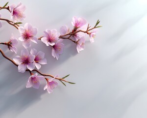 Obraz premium Flowering branch with pink blossoms on light background