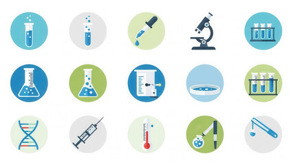 Scientific Laboratory Equipment and Chemical Testing Icons Collection for Research and Education Use