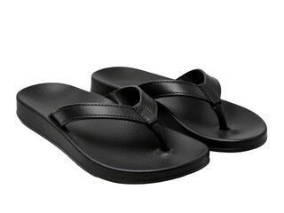 A pair of casual, black flip flops.transparent background